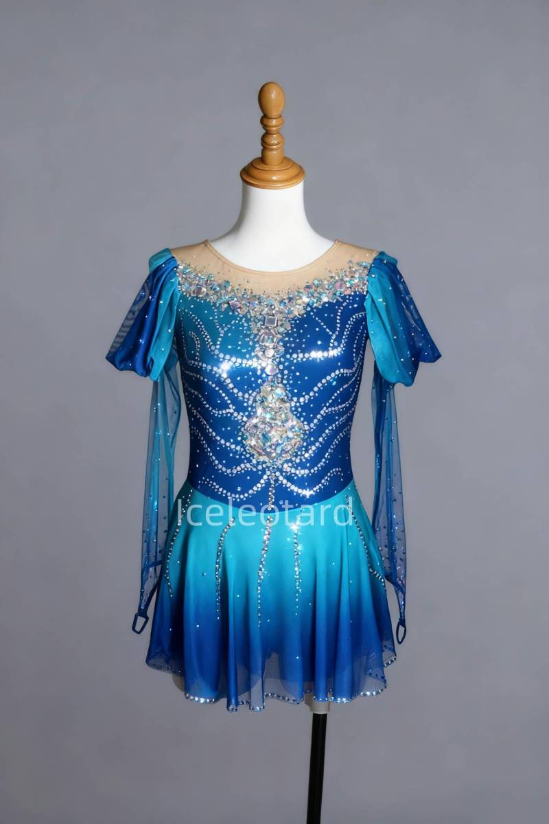 Ocean Drop Ice Skating Dress | Girls Competition Leotard Custom Handmade Figure Costume von Iceleotard