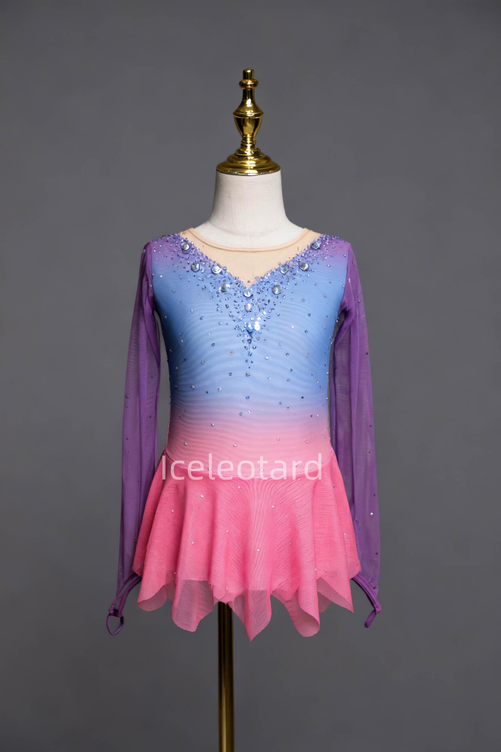 Peach Aurora Ice Skating Dress | Girls Competition Leotard Custom Handmade Figure Costume von Iceleotard