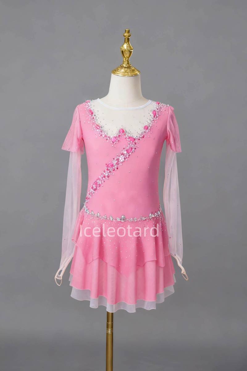 Pink Dream Ice Skating Dress | Girls Competition Leotard Custom Handmade Figure Costume von Iceleotard