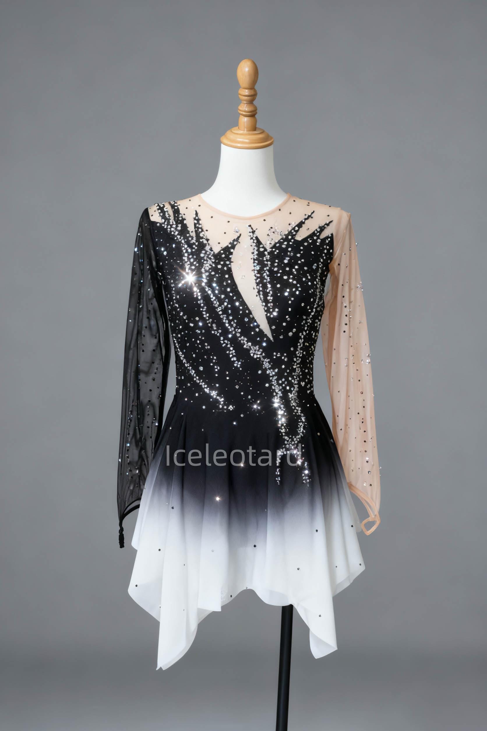 Shadow Silver Ice Skating Dress | Girls Competition Leotard Custom Handmade Figure Costume von Iceleotard