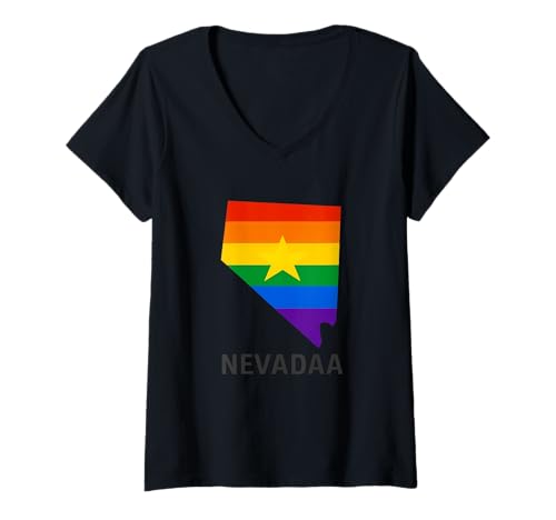 Damen LGBT Nevada Regenbogen Flagge Stern Karte State Map Edition T-Shirt mit V-Ausschnitt Damen LGBT Nevada Regenbogen Flagge Stern Karte State Map Edition T-Shirt mit V-Ausschnitt von Ich Bin, Wie Ich Bin, Und Du Hast Nichts Dazu Zu S