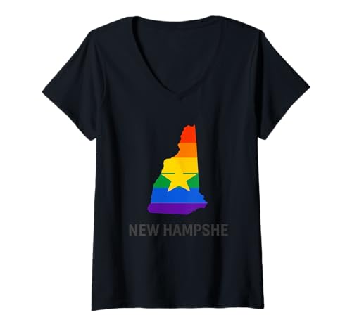 Damen LGBT New Hampshire Regenbogen Flagge Stern State Map Edition T-Shirt mit V-Ausschnitt von Ich Bin, Wie Ich Bin, Und Du Hast Nichts Dazu Zu S