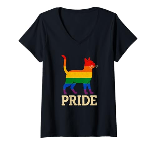 Damen LGBT Regenbogen Katze Stolz Selbstbewusst Geschenkidee T-Shirt mit V-Ausschnitt von Ich Bin, Wie Ich Bin, Und Du Hast Nichts Dazu Zu S