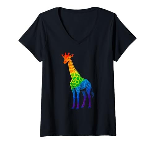 Damen LGBT Stehende Giraffe Mit Regenbogenmuster Design T-Shirt mit V-Ausschnitt von Ich Bin, Wie Ich Bin, Und Du Hast Nichts Dazu Zu S