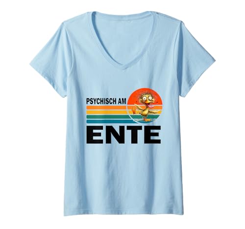 Damen Psychisch am Ende - Retro Psychisch am Ente T-Shirt mit V-Ausschnitt Damen Psychisch am Ende - Retro Psychisch am Ente T-Shirt mit V-Ausschnitt von Ich Bin Psychisch Am Ente Lustiges Geschenk Ente