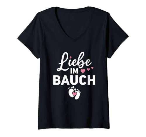 Damen Ich Bin Schwanger Schwangerschaft Ankündigung Liebe Im Bauch T-Shirt mit V-Ausschnitt Damen Ich Bin Schwanger Schwangerschaft Ankündigung Liebe Im Bauch T-Shirt mit V-Ausschnitt von Ich Bin Schwanger Sprüche Liebe Im Bauch
