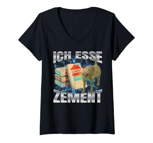 Damen Ich Esse Zement T-Shirt mit V-Ausschnitt von Ich Esse Zement Katze