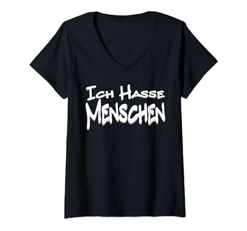 Damen Ich Hasse Menschen T-Shirt mit V-Ausschnitt von Ich hasse Menschen