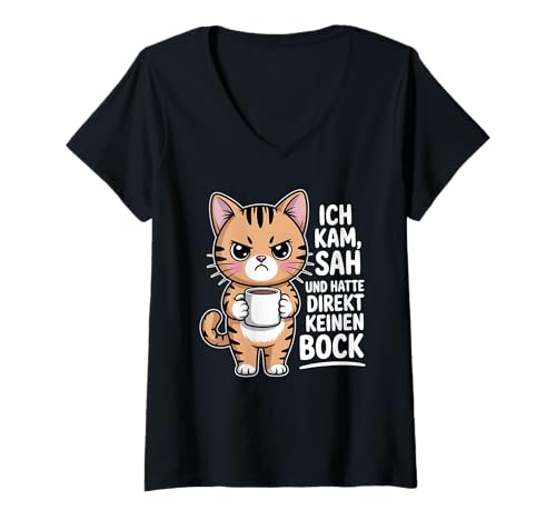 Damen Ich Kam SAH Und Hatte Direkt Keinen Bock T-Shirt mit V-Ausschnitt von Ich Kam Sah Und Hatte Direkt Keinen Bock