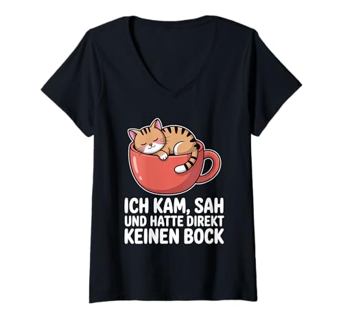 Damen Ich Kam SAH Und Hatte Direkt Keinen Bock T-Shirt mit V-Ausschnitt von Ich Kam Sah Und Hatte Direkt Keinen Bock