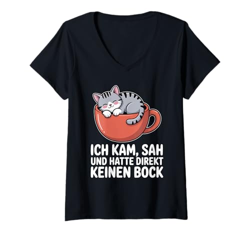 Damen Ich Kam SAH Und Hatte Direkt Keinen Bock T-Shirt mit V-Ausschnitt von Ich Kam Sah Und Hatte Direkt Keinen Bock