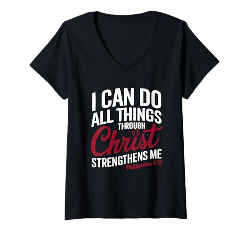 Damen I Can Do All Things Through Christ Philippians Baseball T-Shirt mit V-Ausschnitt Damen I Can Do All Things Through Christ Philippians Baseball T-Shirt mit V-Ausschnitt von Ich Kann Alles Durch Christ Baseball Christlich