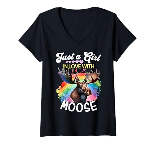 Damen Moose Girl Mädchen Liebt Elch T-Shirt mit V-Ausschnitt Damen Moose Girl Mädchen Liebt Elch T-Shirt mit V-Ausschnitt von Ich Liebe Elch Designs Für Damen