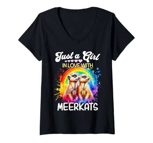 Damen Meerkat Girl Mädchen Liebt Erdmännchen T-Shirt mit V-Ausschnitt von Ich Liebe Erdmännchen Designs Für Damen