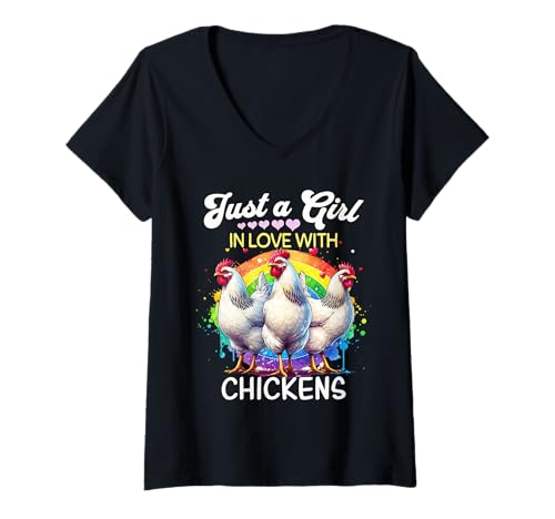 Damen Chicken Girl Mädchen Liebt Hühner Lustiges Geschenk T-Shirt mit V-Ausschnitt von Ich Liebe Hühner Designs Für Damen Lustiges