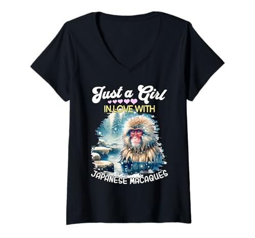 Damen Japanese Macaque Girl Mädchen Liebt Japanmakak T-Shirt mit V-Ausschnitt Damen Japanese Macaque Girl Mädchen Liebt Japanmakak T-Shirt mit V-Ausschnitt von Ich Liebe Japanmakak Designs Für Damen