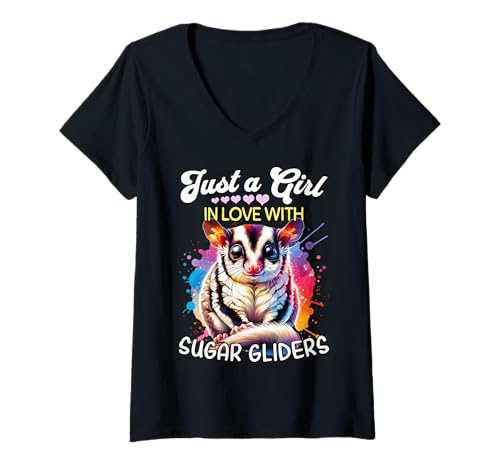 Damen Sugar Glider Girl Mädchen Liebt Gleitbeutler T-Shirt mit V-Ausschnitt von Ich Liebe Kurzkopfgleitbeutler Designs Für Damen