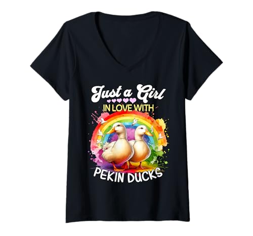 Damen Pekin Duck Girl Mädchen Liebt Pekingente T-Shirt mit V-Ausschnitt Damen Pekin Duck Girl Mädchen Liebt Pekingente T-Shirt mit V-Ausschnitt von Ich Liebe Pekingente Designs Für Damen