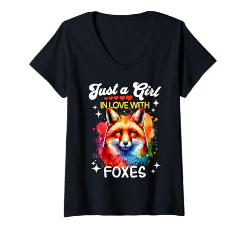 Damen Fox Girl Mädchen Liebt Rotfuchs Fuchs T-Shirt mit V-Ausschnitt Damen Fox Girl Mädchen Liebt Rotfuchs Fuchs T-Shirt mit V-Ausschnitt von Ich Liebe Rotfuchs Fuchs Designs Für Damen