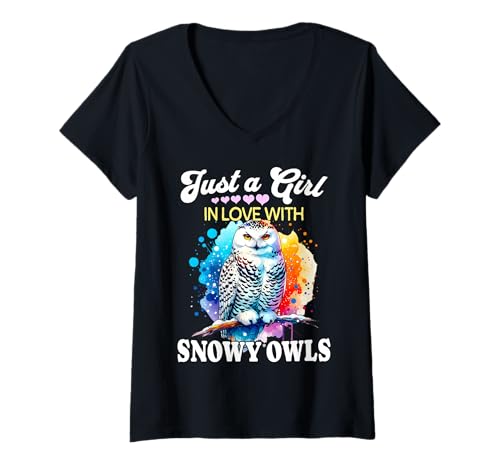 Damen Snowy Owl Girl Mädchen Liebt Schnee Eule Schneeeule T-Shirt mit V-Ausschnitt Damen Snowy Owl Girl Mädchen Liebt Schnee Eule Schneeeule T-Shirt mit V-Ausschnitt von Ich Liebe Schnee Eule Schneeeule Designs Für Damen