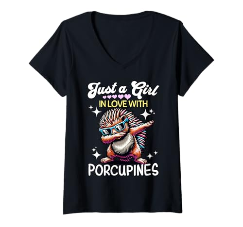 Damen Porcupine Girl Mädchen Liebt Stachelschwein T-Shirt mit V-Ausschnitt von Ich Liebe Stachelschwein Designs Für Damen