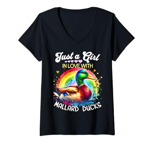 Damen Mallard Duck Girl Mädchen Liebt Stockente T-Shirt mit V-Ausschnitt Damen Mallard Duck Girl Mädchen Liebt Stockente T-Shirt mit V-Ausschnitt von Ich Liebe Stockente Designs Für Damen