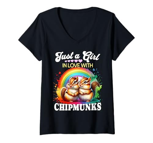 Damen Chipmunk Girl Mädchen Liebt Streifenhörnchen T-Shirt mit V-Ausschnitt Damen Chipmunk Girl Mädchen Liebt Streifenhörnchen T-Shirt mit V-Ausschnitt von Ich Liebe Streifenhörnchen Designs Für Damen