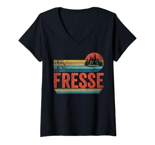 Damen Sarkastisch Spruch Retro Ich Mag Bäume Die Halten Die Fresse T-Shirt mit V-Ausschnitt Damen Sarkastisch Spruch Retro Ich Mag Bäume Die Halten Die Fresse T-Shirt mit V-Ausschnitt von Ich Mag Bäume Die Halten Die Fresse Retro lustig