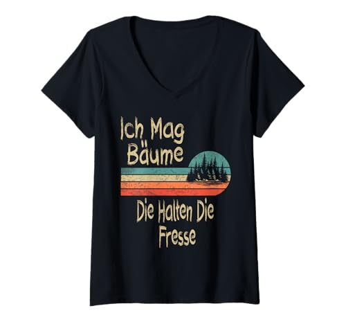 Damen Vintage Spruch Retro - Ich Mag Bäume Die Halten Die Fresse T-Shirt mit V-Ausschnitt Damen Vintage Spruch Retro - Ich Mag Bäume Die Halten Die Fresse T-Shirt mit V-Ausschnitt von Ich Mag Bäume Die Halten Die Fresse Retro lustig