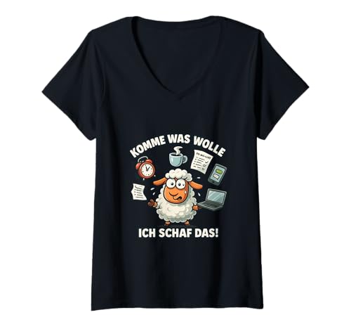 Damen Lustiges Schaf - Bürohumor - Alltagsstress T-Shirt mit V-Ausschnitt von Ich Schaff das - Motivation für die Arbeit