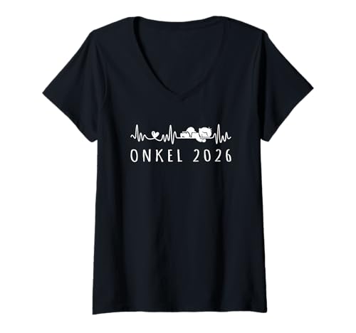 Damen Onkel 2026 Herzschlag Schwangerschaft Verkünden T-Shirt mit V-Ausschnitt von Ich Werde Onkel 2026 Herzschlag Schwangerschaft