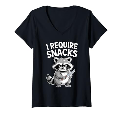 Damen Waschbär Ich benötige Snacks T-Shirt mit V-Ausschnitt Damen Waschbär Ich benötige Snacks T-Shirt mit V-Ausschnitt von Ich benötige Snacks Waschbär