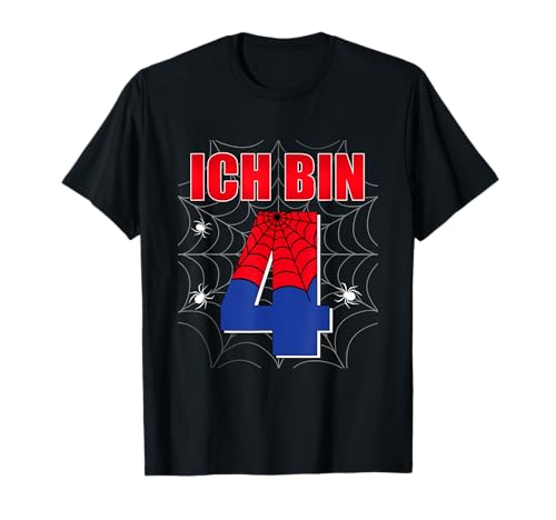 Ich bin 4 Jahre alt Spinnennetz 4. Geburtstag Kinder T-Shirt von Ich bin 4 Jahre alt Spinnennetz Kinder