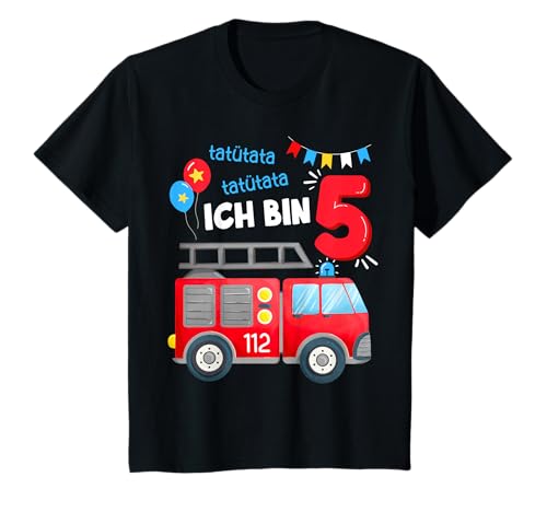 Kinder Feuerwehr 5 Jahre Fünfter Geburtstag Junge Look T-Shirt Kinder Feuerwehr 5 Jahre Fünfter Geburtstag Junge Look T-Shirt von Ich bin 5 Feuerwehr Party Outfit
