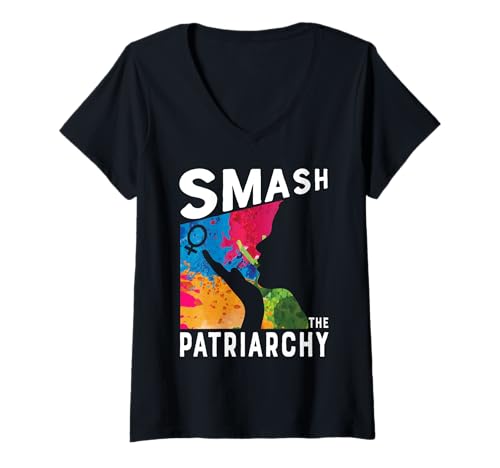 Damen Smash The Patriarchy Zerschlagt das Patriarchat - Feminismus T-Shirt mit V-Ausschnitt von Ich bin Feministin Frauenpower Gleichberechtigung