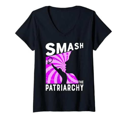 Damen Smash The Patriarchy Zerschlagt das Patriarchat - Feminismus T-Shirt mit V-Ausschnitt von Ich bin Feministin Frauenpower Gleichberechtigung