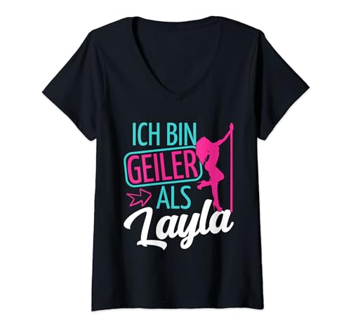 Damen Ich bin cooler als Layla Mallorca Malle T-Shirt mit V-Ausschnitt Damen Ich bin cooler als Layla Mallorca Malle T-Shirt mit V-Ausschnitt von Ich bin geiler als Layla Mallorca Malle