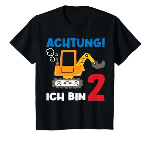 Kinder Kinder Bagger Baustelle 2. Geburtstag Achtung Ich bin Zwei T-Shirt Kinder Kinder Bagger Baustelle 2. Geburtstag Achtung Ich bin Zwei T-Shirt von Ich bin schon 2 Jahre Baustelle Geburtstag Party