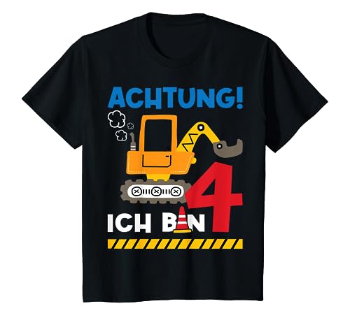Kinder Kinder Bagger Baustelle 4. Geburtstag Achtung Ich bin Vier T-Shirt Kinder Kinder Bagger Baustelle 4. Geburtstag Achtung Ich bin Vier T-Shirt von Ich bin schon 4 Jahre Bagger Geburtstag Party