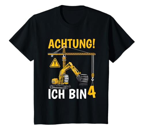 Kinder Bagger Baustelle 4. Geburtstag - Achtung Ich bin Vier T-Shirt Kinder Bagger Baustelle 4. Geburtstag - Achtung Ich bin Vier T-Shirt von Ich bin schon 4 Jahre Baustelle Geburtstag Party