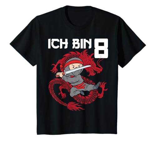 Kinder Ninja 8. Geburtstag Junge Achtung Ich bin Acht T-Shirt von Ich bin schon 8 Jahre Ninja Geburtstag Party