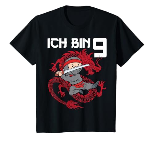 Kinder Ninja 9. Geburtstag Junge Achtung Ich bin Neun T-Shirt von Ich bin schon 9 Jahre Ninja Geburtstag Party