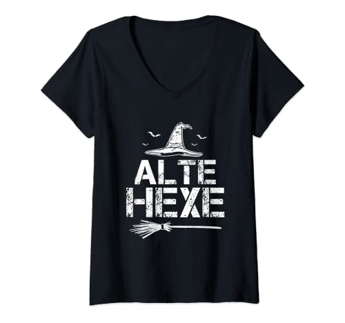 Damen Böse Alte Frau Oma Großmutter Alte Hexe T-Shirt mit V-Ausschnitt von Ich darf das ich bin eine Alte Hexe