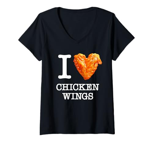 Damen Ich Liebe Chicken Wings – knusprig und würzig. T-Shirt mit V-Ausschnitt Damen Ich Liebe Chicken Wings – knusprig und würzig. T-Shirt mit V-Ausschnitt von Ich liebe Chicken Wings – scharf und lecker.