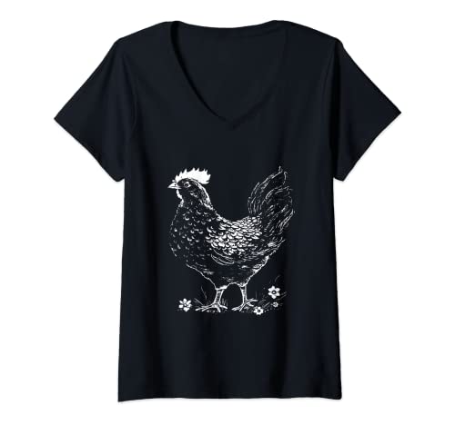 Damen Hühner Huhn Küken Hühner Bauernkind Hühner Mama Papa T-Shirt mit V-Ausschnitt von Ich liebe Hühner die kacken Frühstück / Seidenhuhn