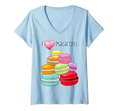 Damen Ich liebe Macarons Paris Geschenke Macaron Macaron-Liebhaber T-Shirt mit V-Ausschnitt von Ich liebe Macarons Geschenke Macaron Makronen