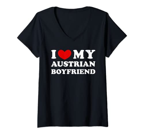 Damen I Love My Austrian Boyfriend, I Heart My Austrian Boyfriend T-Shirt mit V-Ausschnitt Damen I Love My Austrian Boyfriend, I Heart My Austrian Boyfriend T-Shirt mit V-Ausschnitt von Ich liebe meinen österreichischen Freund