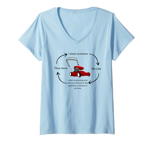 Damen Rasenmäher Die größte Erfindung Zertifizierter Mowologe T-Shirt mit V-Ausschnitt Damen Rasenmäher Die größte Erfindung Zertifizierter Mowologe T-Shirt mit V-Ausschnitt von Ich treffe jemanden, der Rasenmäher ist