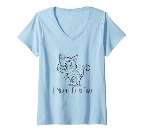 Damen Ich wollte Dieses lustige Katzen -Cartoon -Humor -Design T-Shirt mit V-Ausschnitt von Ich wollte diese Katzen -Tee machen