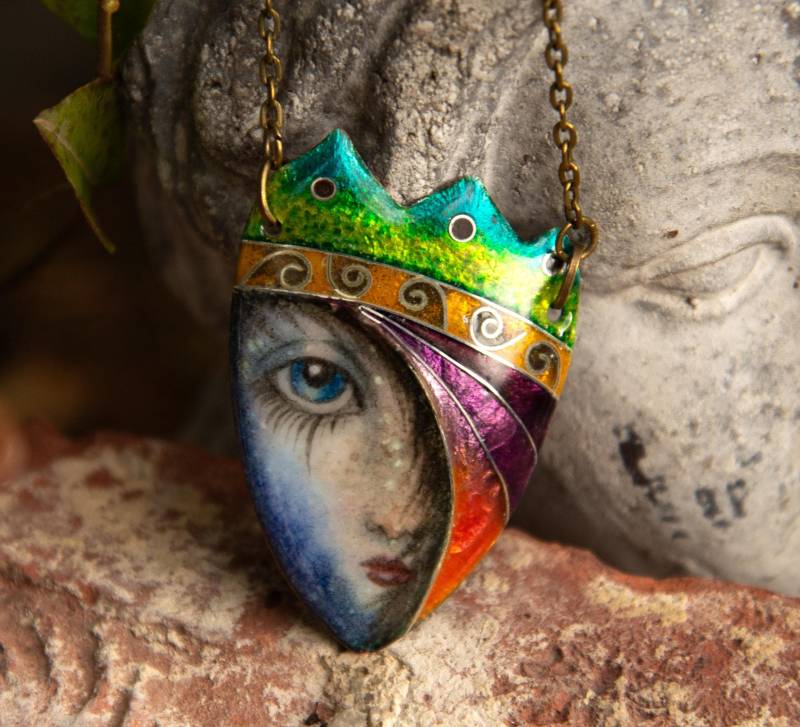 Halskette Mit Anhänger Aus Emaille I Cloisonne Schmuck Einzelstück Handgefertigt Emaillierter Schmuckanhänger Unikat von IchbinichSchmuck